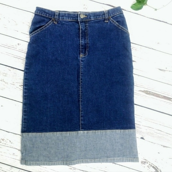 Vintage Two Tone Stretch Denim Pencil Skirt - Picture 11 of 11
